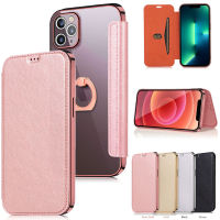 ใช้บังคับ 13 เคสศัพท์แบบฝาพับ แอปเปิ้ล 15 ชุบ TPU เคสแหวนใสใส่การ์ดฝาครอบป้องกัน 11