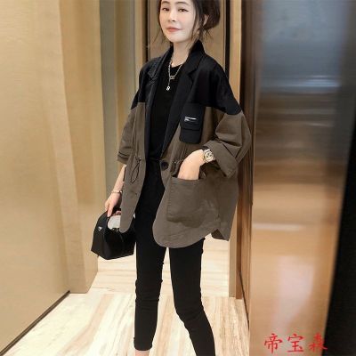 [COD] Contrasting retro suit jacket womens loose large size casual autumn 2022 new Korean style