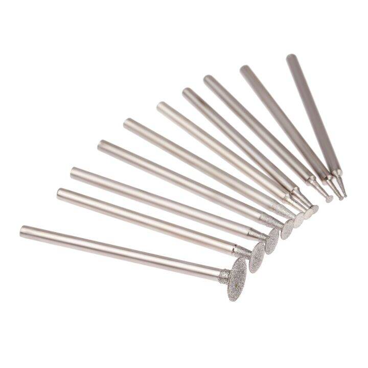 10pcs-2-35mm-shank-diamond-mounted-point-grinding-head-stone-jade-carving-polishing-engraving-tools-dremel-accesories