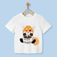 Cute Cartoon Owl/Fox/Cat Love Coffee T-shirt Kids Summer Boys Girls White Short Sleeves Funny Animal Print Tops,YKP007