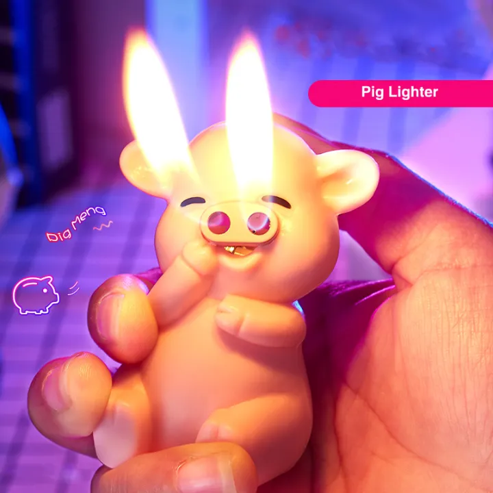 Cute Pig Lighter/Doubleflame Lighter Nose Open Flame Refillable