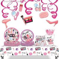 卍 Spa Make Up Birthday Party Supplies Makeup Disposable Tableware with Plates Cup Napkins Balloons More for Girls Party Decoration