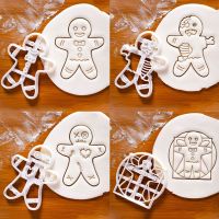 Christmas Cookie Embosser Cutter 3D Cartoon Gingerbread Man Pressable Biscuit Fondant Chocolate Mold Cake Decoration Baking Tool