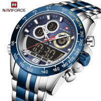 NAVIFORCE นาฬิกาข้อมือสำหรับผู้ชายนาฬิกา LED ควอตซ์ดิจิทัลแนวสปอร์ตนาฬิกาผู้ชายสแตนเลสสีดำหรูหราแบรนด์ชั้นนำ