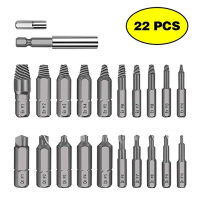 Drillpro เครื่องมือหัวถอดน็อตเกลียวมีแถบยึด #6-#10เสียหายอุปกรณ์ถอนสกรูแตกเร็วแตกง่ายชุดไกด์ดอกสว่านสลักเกลียว22ชิ้น