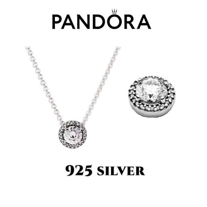 pandora-เงิน925-สร้อยคอ-6สีเลือกได้-round-brilliant-halo-necklace-ของขวัญสำหรับคนพิเศษ-ของแท้-100