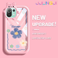 Jjlingji เคสสำหรับ Xiaomi 11 Lite 5G 11 Lite 5G Ne เคสแฟชั่นลายดอกไม้สดสีสันสดใสรูปมอนสเตอร์ตัวน้อยน่ารักนิ่มสำหรับเลนส์เคสมือถือความคิดสร้างสรรค์โปร่งใสเคสป้องกันซิลิโคนเรียบง่าย