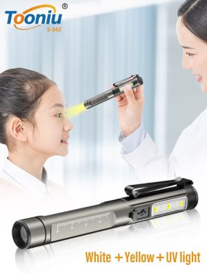 Mini LED Flashlight Professional Medical Pen Lights White + Yellow Light USB Portable UV Torch with Pocket Clip Medical Lighting Rechargeable Flashlig