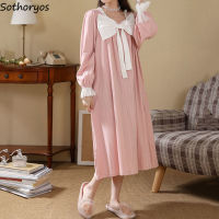 Fall Nightgowns Women Fairy Bow Sweet Long Sleeve Sleepshirt Student Oversize M-3XL Comfortable Sleepwear Home Princess Cute Ins