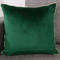 Basic Solid Dark Green Plain Velvet Sofa Pillowcase Home Decorative Velvet Throw Cushion Cover With Gold Piping