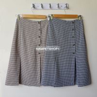 กระโปรงลายสก๊อตเอวยืด  summer new retro skirt