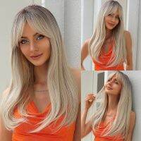 Blonde Wigs For White Women Long Natural Wavy With Bangs Middle Part Heat Resistant [ Hot sell ] Decoration Center