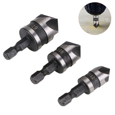 CIFbuy 3pcs 1/4" Countersink Drill Bits Set 12mm 16mm 19mm 5 Flute Chamfering Cutter Hex Shank For Power Tool Wood and Metal Processing