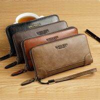 YoReAi 5.5 Inch Long Purse Men Business Clutch Leather Wallet Fashion Credit Card Holder with Zipper Phone Pocket