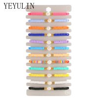 【hot】☄▦  12Pcs/Lot Colorful Soft Clay Disc Beaded Set Boho Adjustable Braided Rope Jewelry