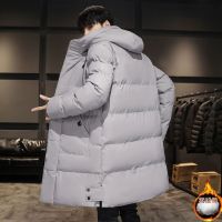 Winter down cotton jacket, mens oversized, loose and thickened mid length hooded, trendy cotton jacket, new jacket