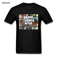 เสื้อยืดเกมยอดนิยม Gta San Andreas ทีมเสื้อยืดโจรกรรมรถยนต์แกรนด์แขนสั้นผู้ชายวิดีโอเกมเครื่องแต่งกายที่ไม่ซ้ำกัน