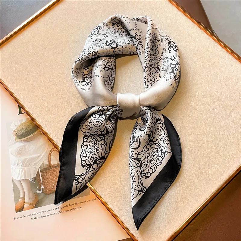 Print 70cm Silk Satin Headkerchief Women Luxury Design Neck Tie Scarf  Female Hair Hand Wrist Foulard Shawl Hijab Bandana New