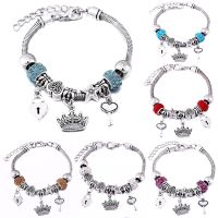 Crown Charm Bangle Jewelry Lobster Buckle Snake Chain Beaded Bangles For Women Summer Romantic Gift Fashion Accessories Bracelet