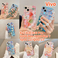 RTY เคสโทรศัพท์สำหรับ VIVO X27 VIVO X30 VIVO X30 Pro IQOO Neo IQOO Neo 7 IQOO Z3 IQOO U3 Crossbody เคสโทรศัพท์บลูเรย์แววน้ำมันภาพวาดดอกไม้เพชรเคสแบบนุ่ม