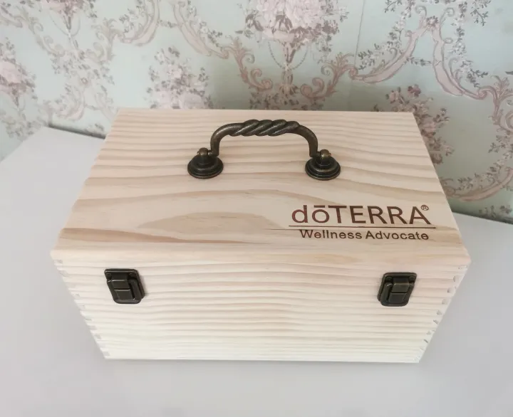 doTERRA Engraved Solid Wooden Box Double Layer Portable 74 grids
