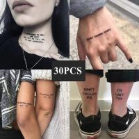 30PCS Waterproof Temporary Tattoo Sticker Black Devil Doesnt Sleep English Letters Flash Tatoo Fake Tatto Neck Wrist For Woman Stickers