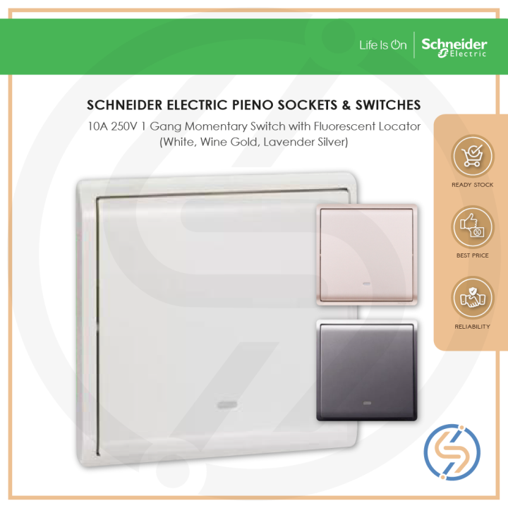 Schneider 10A 250V 1 Gang Momentary Switch with Fluorescent Locator ...