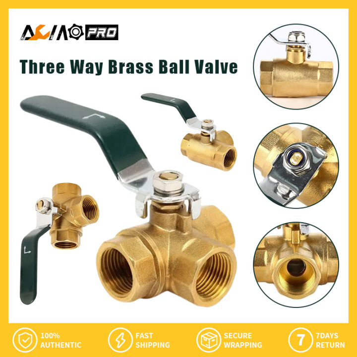 Aumopro 1pc Fixed Brass Ball Valve 3 Way Full L Port Thread Connector 12 Dn1534 Dn20 Internal 8043