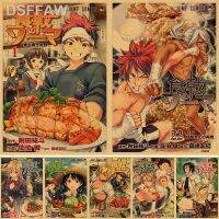 อนิเมะสุดคลาสสิกสไตล์ญี่ปุ่น Food Wars สไตล์วินเทจคราฟท์กระดาษโปสเตอร์ตกแต่งห้องบ้านสติ๊กเกอร์ติดผนังศิลปะบนผนัง4K HD