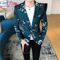 COZY Mens Blazer Luxury Flora พิมพ์เดี่ยวพรหม Blazers ฤดูใบไม้ร่วงและฤดูหนาว SLIM FIT ชาย Blazer