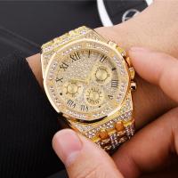 Mens Watch 2021 Fashion Luxury Three-eye Full Diamond Roman Pattern Stainless Steel Multi-function Business Casual Quartz Watch