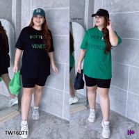 TW16071 Set #Bigsize เสื้อคอกลมแขนสั้น+เลกกิ้งขาสั้น Short-sleeved round neck top + short leggings