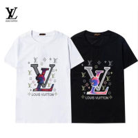 L-VS ผู้ชายและผู้หญิงเสื้อเชิ้ตแขนสั้นใหม่23เสื้อยืดพิมพ์ลายโลโก้ผ้าฝ้ายเทรนด์เดียวกัน