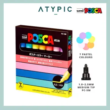  7 Pastel Posca Paint Markers, 5M Medium Posca Markers with  Reversible Tips, Acrylic Paint Pens