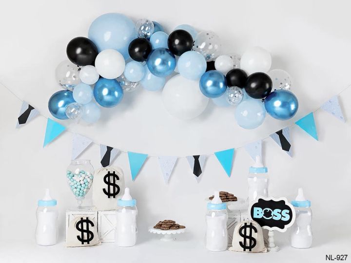 boss-baby-little-man-is-on-the-way-backdrop-blue-and-white-stripe-bow-tie-gentleman-mustache-party-banner-boys-1st-birthday