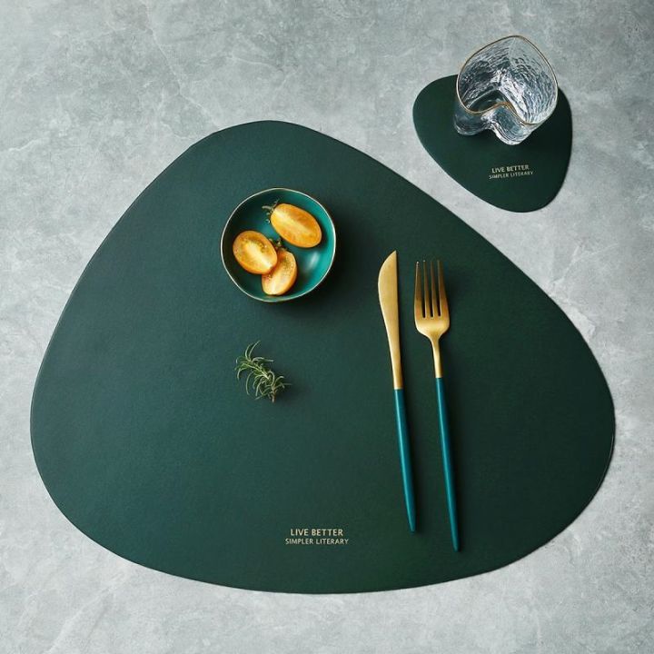 leather-placemat-and-coaster-set-nordic-creatives-dinette-mat-triangle-elliptical-pad-waterproof-oil-insulated-dining-table-pads