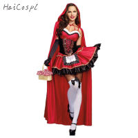 2021Little Red Riding Hood Costume for Women Fancy Adult Halloween Cosplay Fantasia Carnival Fairy Tale Plus Size Girl Dress+Cloak