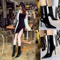 315-13 fashion sexy nightclub slim shiny lacquer leather elastic slim pointed short boots winter slim boots