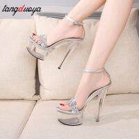 Crystal clear sandals Walking Show Stripper Heels Clear Shoes Woman Platforms High Heels Sandals Women Sexy Fish Mouth Shoes2023