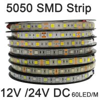 5M 12V 24V SMD 5050แถบไฟ LED 60Leds /M ยืดหยุ่น IP20ไฟตกแต่ง IP65เทปแอลอีดีกันน้ำ RGB RGBW RGB CCT สีวอร์มไวท์