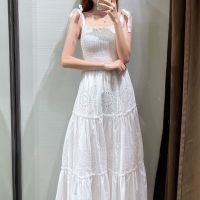 ZARAˉ 0881116 New Womens Summer White Hollow Embroidery Straight Collar Puff Sleeve Dress 00881116251