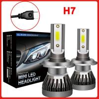 [ANYA Auto Parts] ไฟหน้ารถมอเตอร์ไซค์แบบ Led H7 2ชิ้นชุดหลอดไฟเสริมมินิ90 6000K 12000LM 12-32V แสงสว่างสีขาวมากไฟตัดหมอกรถ