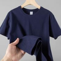 Clearance discount Navy blue heavyweight round neck pure cotton T-shirt for men 【SSY】