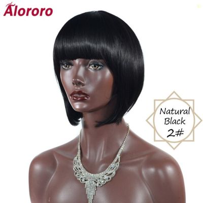 วิกผมสั้นสังเคราะห์ Alororo สำหรับผู้หญิงผิวดำวิกผมปลอมสีดำบ๊อบขนาด10นิ้วพร้อมวิกผมคอสเพลย์ต่อต้านความร้อนกระทันหันผมปลอมทุกวัน