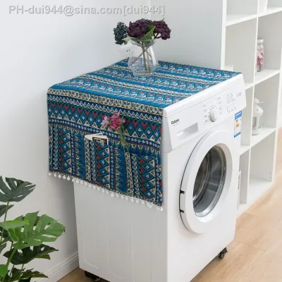 Geometric Washing Machine Cover Fridge Dust Cover With Tassel Thick Cotton Linen Refrigerator Organizer Microwave Oven Covers