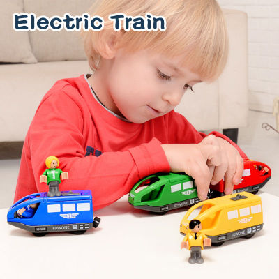 รถไฟไฟฟ้าแม่เหล็กรถยนต์ของเล่นรถไฟไดคาสท์รถไฟ Brio รางรถไฟความเร็วสูงของขวัญเด็กรถไฟของเล่นไฟฟ้า