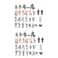 50Pcs 1:87 Figurines Painted Figures Miniatures of Railway Workers with Bucket and Ladder