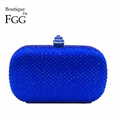 Boutique De FGG Royal Blue Rhinestones Clutch Women Evening Bags Bridal Handbag Wedding Party Crystal Purse Chain Shoulder Bag
