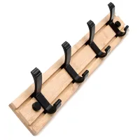 Coat Rack Wall Mount Coat Hooks Wooden Black Coat Rack Hanging Coat Hat Bag Towel Hanger with 4 Hooks Wall Hooks