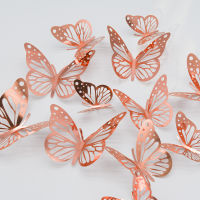 12Pcsset 3D Gold Butterfly Sticker Chrome Gold Silver Rose Gold Hollow Butterfly for Party Balloons Home Decor Wall Decorations